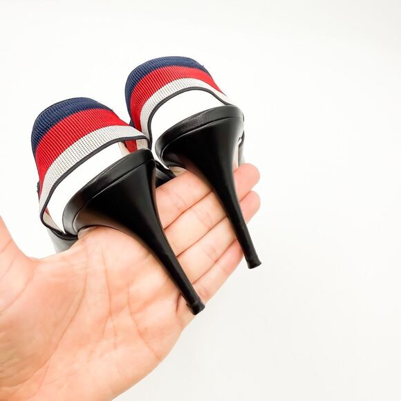 Gucci Sylvie Pumps Web Stripe Black Leather Slingback Heels Size 40, 10 - Picture 10 of 14